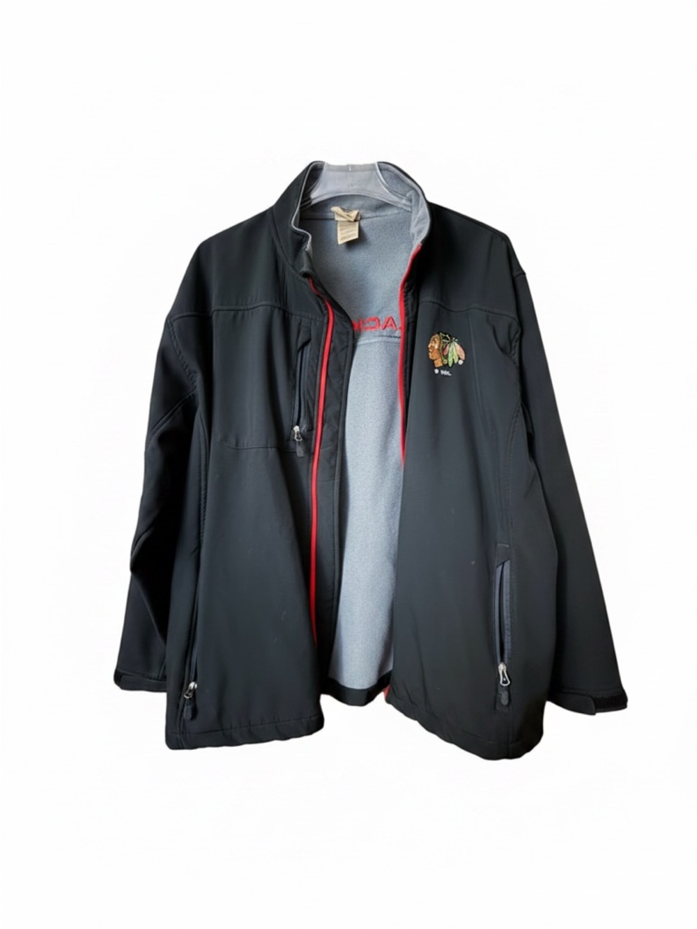 NHL BlackSoftshell Jacket with Red Trim and Blackhawk Team Crest